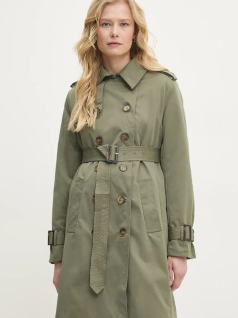 Answear.LAB trencz damski kolor zielony przejściowy dwurzędowy