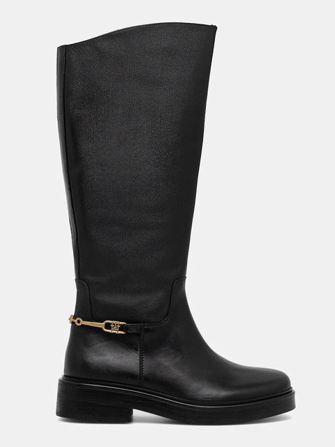 Tommy Hilfiger kozaki skórzane TH HORSEBIT RIDING LONG BOOT damskie kolor czarny na płaskim obcasie FW0FW08863 - zdjęcie produktu nr 2