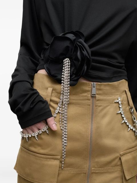 AREA crystal-flower draped top - Black