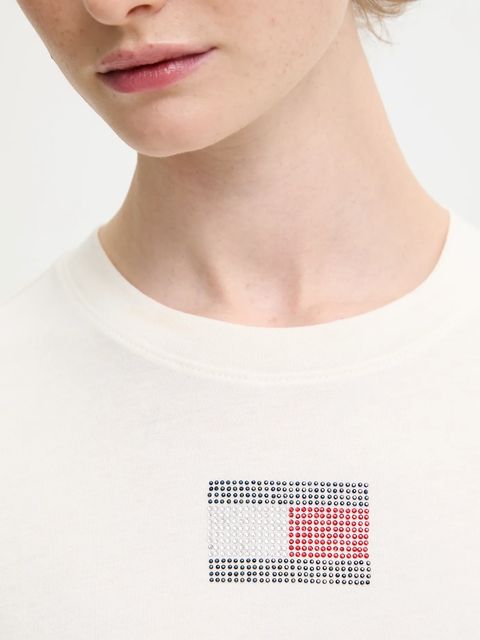 Tommy Jeans t-shirt bawełniany damski kolor beżowy DW0DW21965