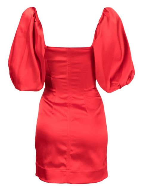 GANNI double-satin puff-sleeve minidress - Red