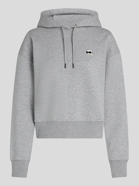 Karl Lagerfeld bluza bawełniana IKON damska kolor szary z kapturem melanżowa A3W20053