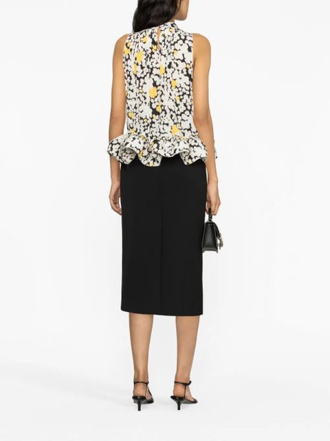 Lanvin floral-print ruffled charmeuse blouse - White