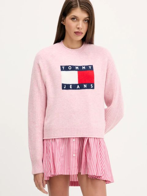 Tommy Jeans sweter z dodatkiem wełny damski kolor różowy lekki DW0DW21782 - zdjęcie produktu nr 1