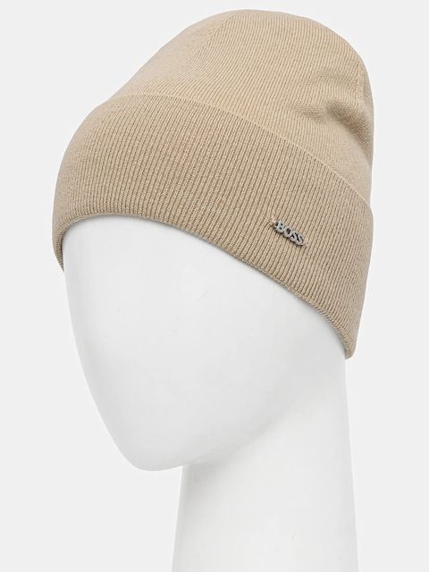 BOSS czapka wełniana kolor beżowy z cienkiej dzianiny wełniana 50524276