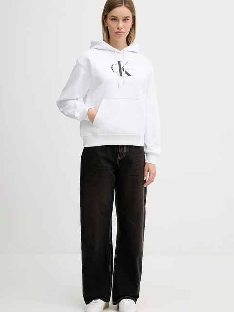 Calvin Klein Jeans bluza damska kolor biały z kapturem gładka LV047E221G - zdjęcie produktu nr 2
