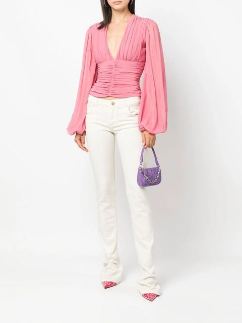 Blumarine ruched V-neck silk blouse - Pink - zdjęcie produktu nr 2