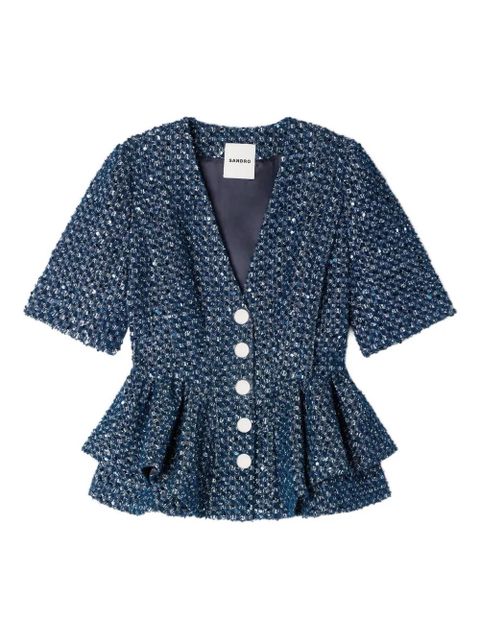 SANDRO sequin-embellished short-sleeve blazer - Blue - zdjęcie produktu nr 1