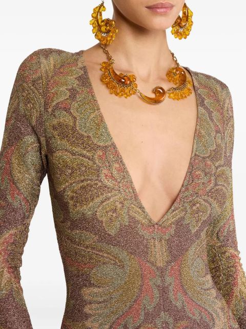 ETRO paisley-print ruffled dress - Brown