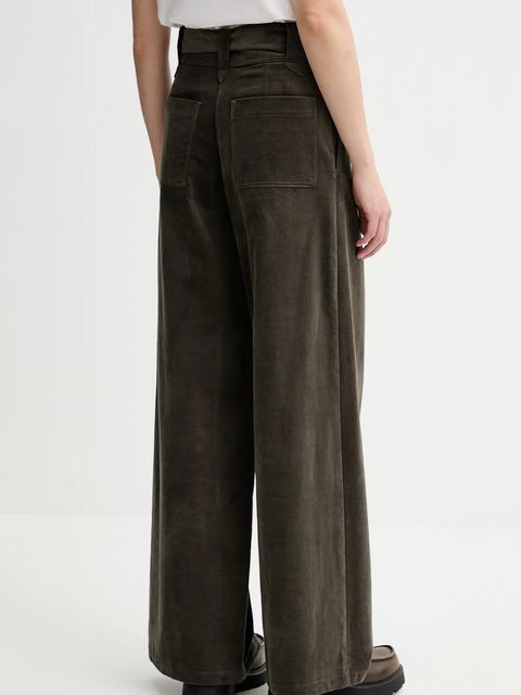 Sessun spodnie welurowe damskie kolor zielony proste high waist 25107029