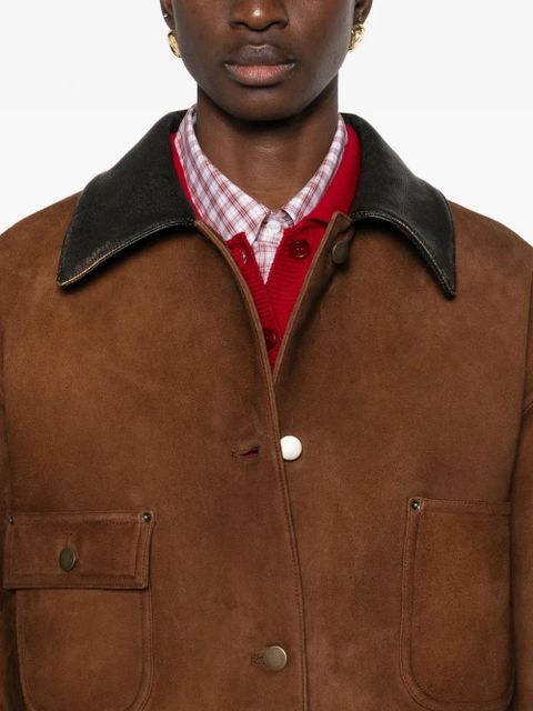 Prada logo-detail suede jacket - Brown
