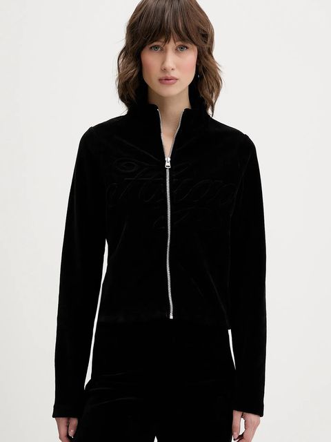 Hugo Blue bluza welurowa damska kolor czarny gładka 50549486