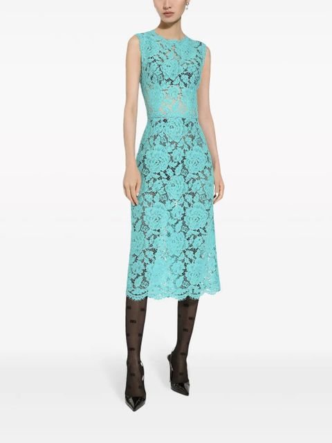 Dolce & Gabbana floral-lace sleeveless midi dress - Blue