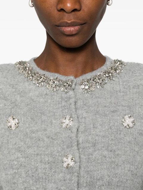 Self-Portrait crystal-embellished cardigan - Grey