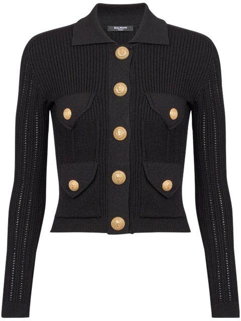 Balmain buttoned ribbed cardigan - Black - zdjęcie produktu nr 1