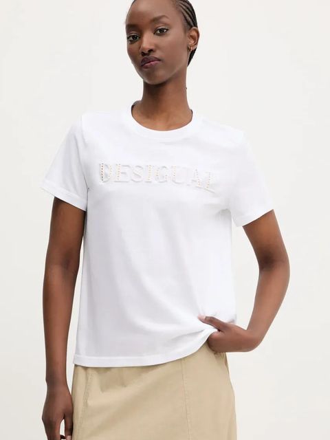 Desigual t-shirt bawełniany BRANDY damski kolor biały 25SWTK17 - zdjęcie produktu nr 1