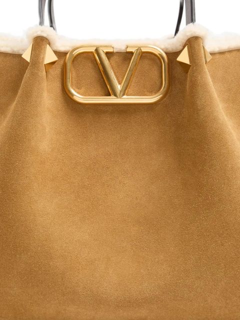 Valentino Garavani medium VLogo Signature suede tote bag - Neutrals