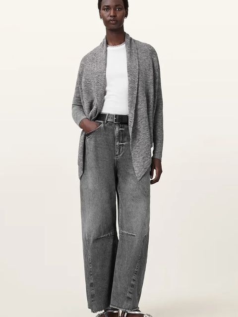 AllSaints kardigan z domieszką wełny HARPER damski kolor szary lekki W052KC