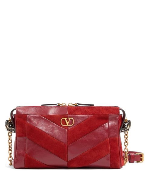 Valentino Garavani Panthea small shoulder bag in suede and nappa with Chevron pattern - Red - zdjęcie produktu nr 1