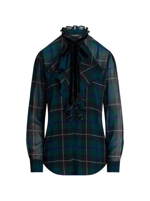 Lauren Ralph Lauren ruffled-neck plaid shirt - Green - zdjęcie produktu nr 1