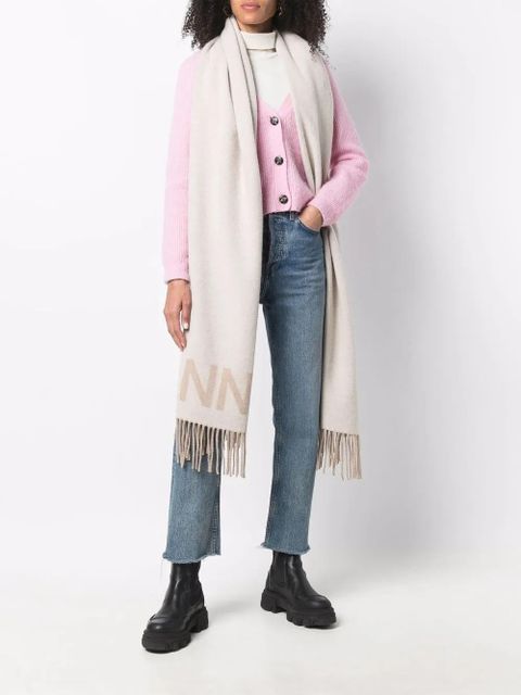 GANNI fringed knitted scarf - Neutrals - zdjęcie produktu nr 2