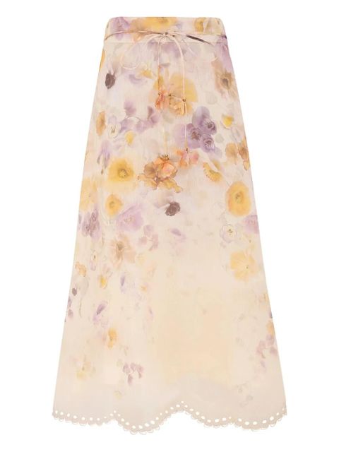 ZIMMERMANN Memento embroidered midi skirt - Neutrals