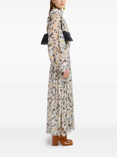 Marni floral-print ruffled dress - White