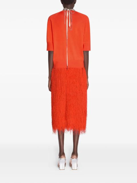 DRIES VAN NOTEN fringed midi skirt - Red