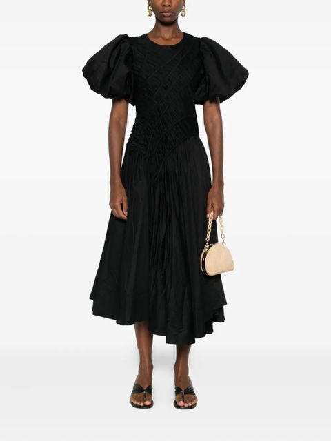 Aje puff-sleeved smocked midi dress - Black