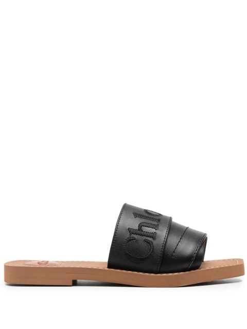 Chloé logo-embroidered leather sandals - Black - zdjęcie produktu nr 1