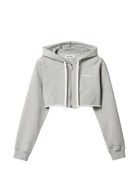 Miu Miu raw-cut zip-up cropped hoodie - Grey - zdjęcie produktu nr 1