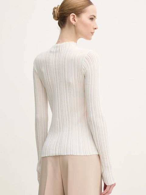 OUI sweter damski kolor beżowy lekki z półgolfem 92224