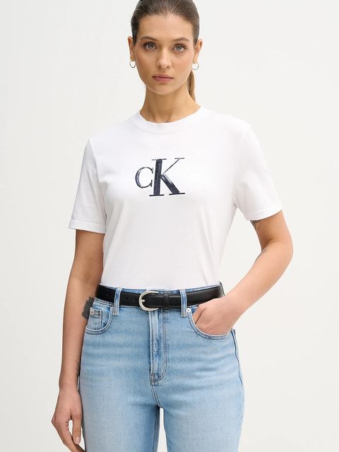 Calvin Klein Jeans t-shirt bawełniany damski kolor biały LV044E215G - zdjęcie produktu nr 1