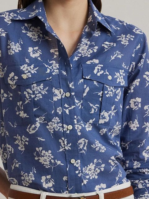 Lauren Ralph Lauren koszula bawełniana damska kolor niebieski regular z kołnierzykiem klasycznym 200970770