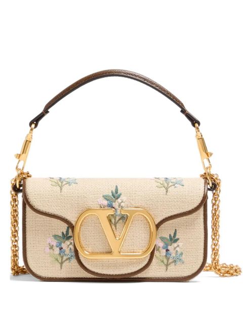 Valentino Garavani Locò small linen shoulder bag with embroidery - Neutrals - zdjęcie produktu nr 1