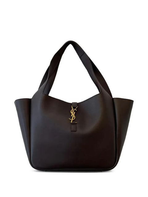 Saint Laurent logo-plaque leather shoulder bag - Brown