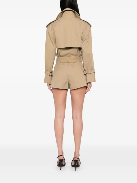 Self-Portrait belted cropped trench jacket - Neutrals