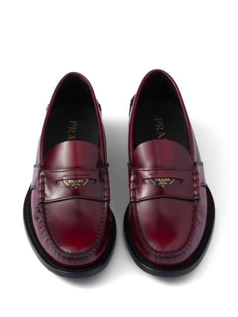 Prada brushed-leather loafers - Red
