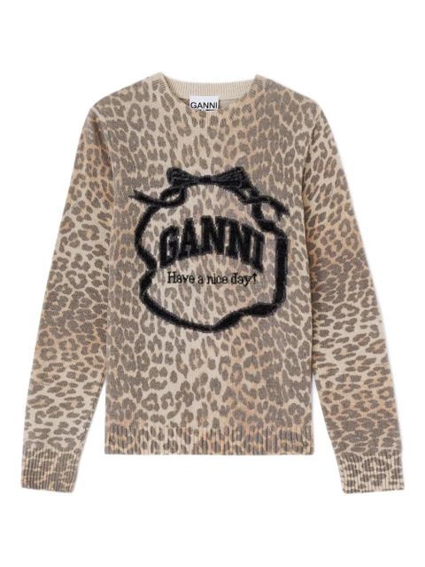 GANNI leopard-print logo-detail sweater - Brown - zdjęcie produktu nr 1