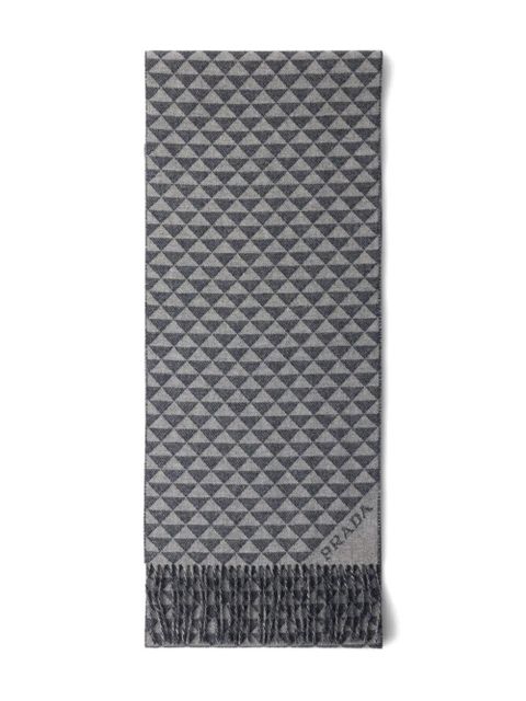 Prada Symbole double jacquard fringed scarf - Grey - zdjęcie produktu nr 1