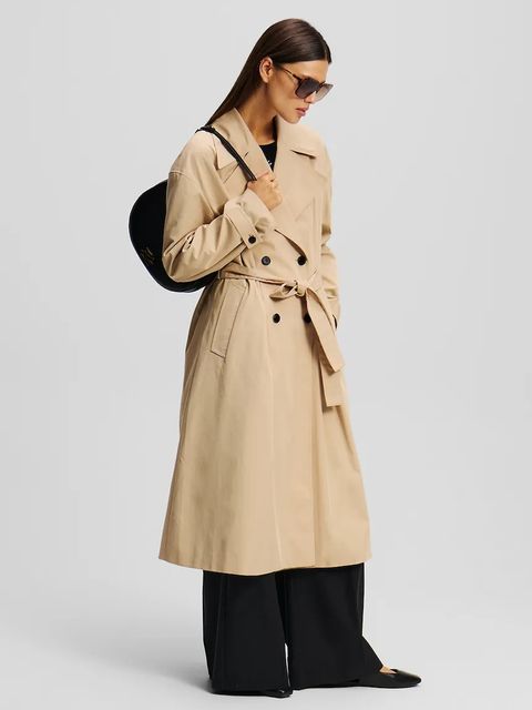 Karl Lagerfeld trencz damski kolor beżowy przejściowy dwurzędowy A2W15009