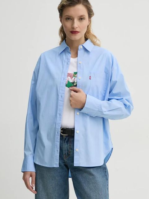 Levi's koszula bawełniana HARLIE NEW BF SHIRT damska kolor niebieski relaxed z kołnierzykiem klasycznym 001HM - zdjęcie produktu nr 1