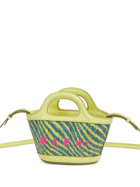 Marni wavy-pattern embroidered tote bag - Green