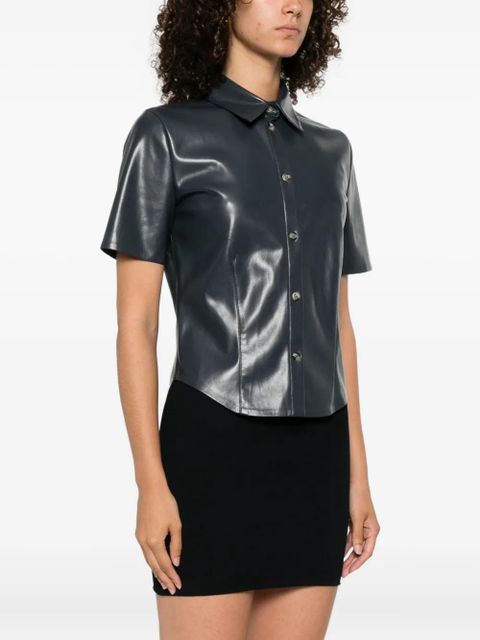 Nanushka Clare button-up short-sleeve shirt - Blue
