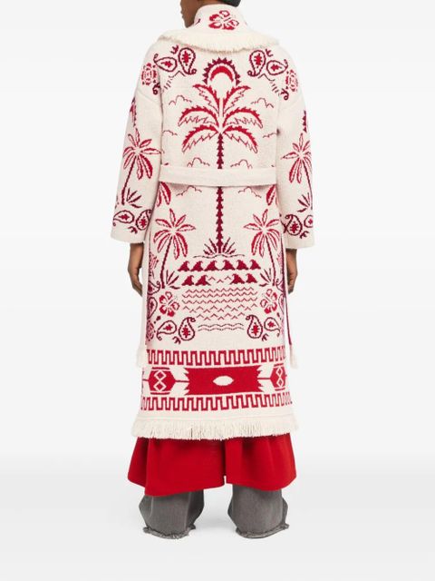 Alanui palm-tree pattern fringe coat - 0F25-Chalk-Ruby