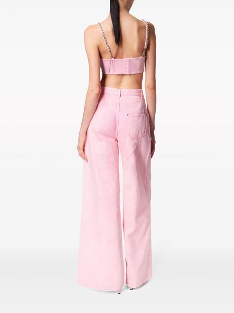AREA crystal-embellished high-rise wide-leg jeans - Pink