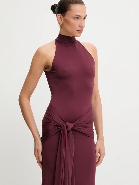 Bardot sukienka kolor bordowy maxi dopasowana 60102DB