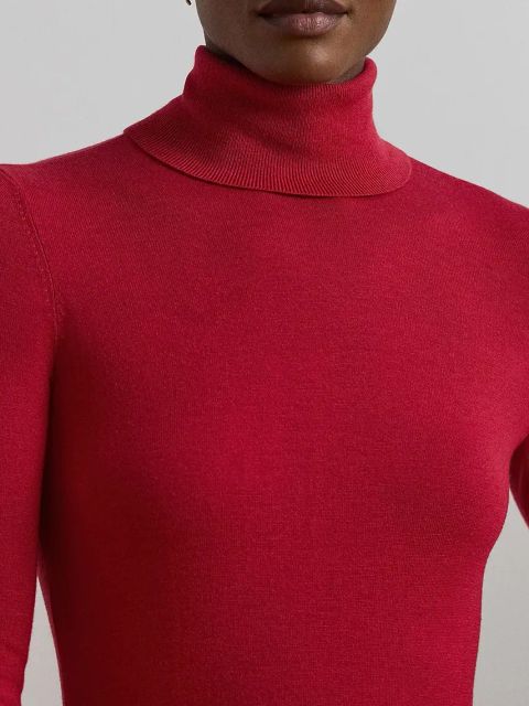 Lauren Ralph Lauren sweter z domieszką jedwabiu kolor czerwony lekki z golfem 200940470