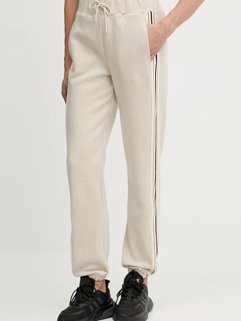 Guess spodnie dresowe z domieszką wełny MURIEL damskie kolor beżowy z aplikacją V5BB17 KCX52