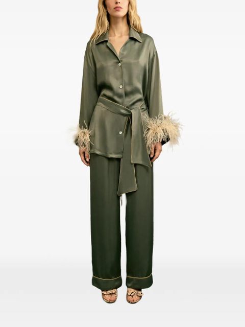 Sleeper Miss Cat belted feather-trim pajama set - Green - zdjęcie produktu nr 2